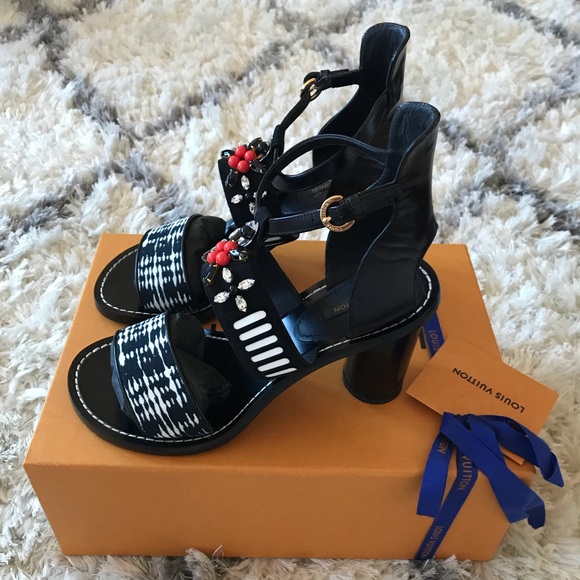 LOUIS VUITTON FRONTPIER EMBELLISHED SANDALS HEELS - Picture 5 of 8
